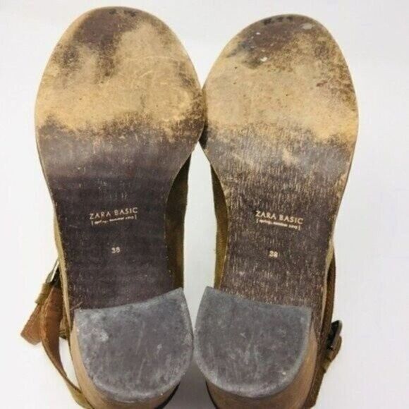 Zara womans suede leather ankle boots EU 38 BoxT Brown Heels Bohemian - Picture 6 of 7